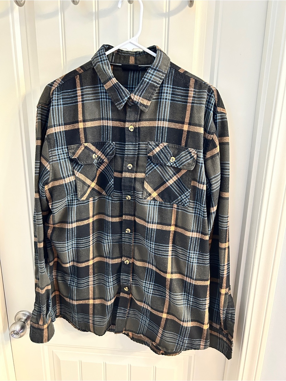burnside Plaid Button-Up Shirt in Black, Tan & Blue